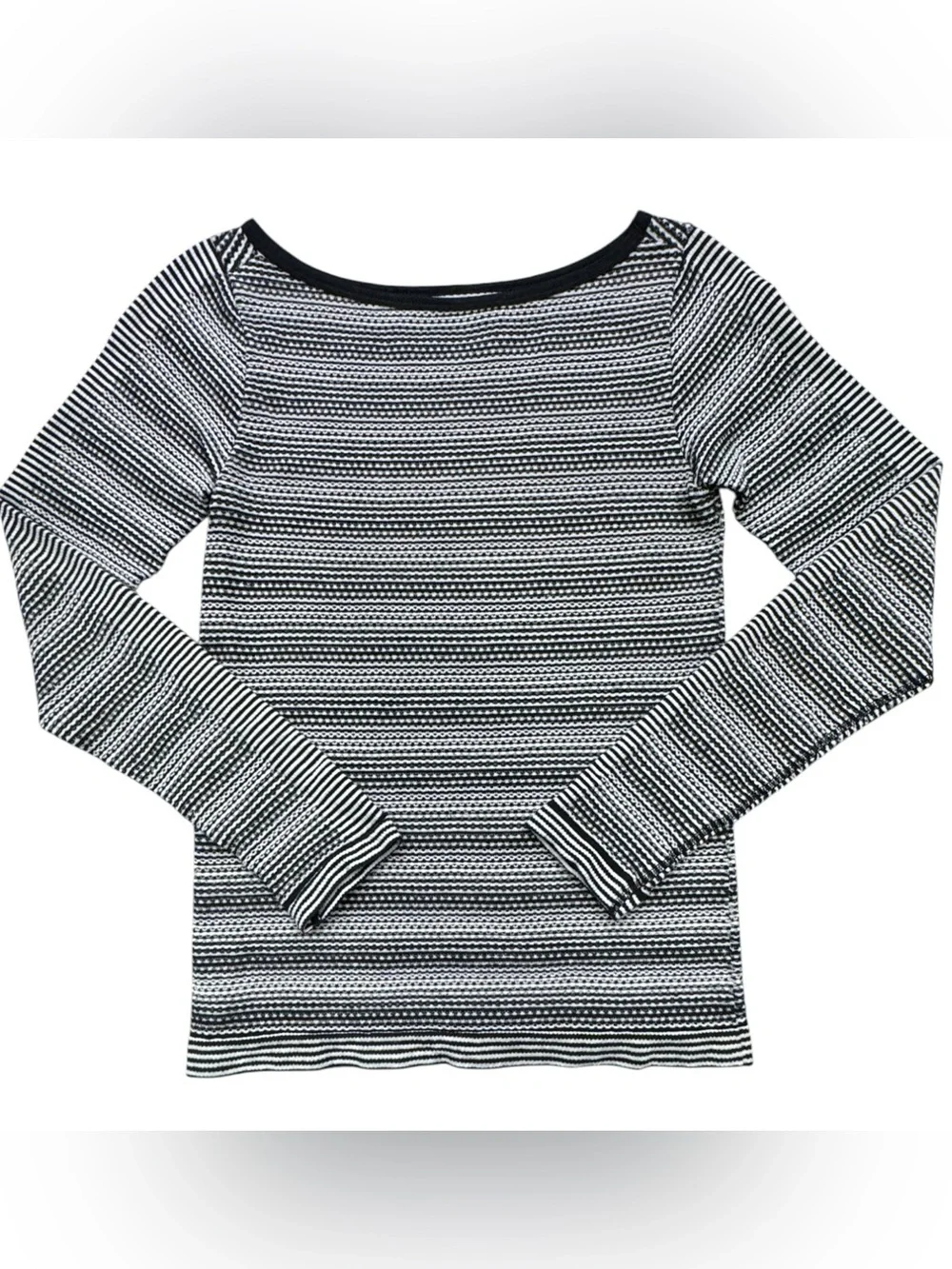 Athleta Black and White Striped Open-Knit Long Sleeve Top – Size Small